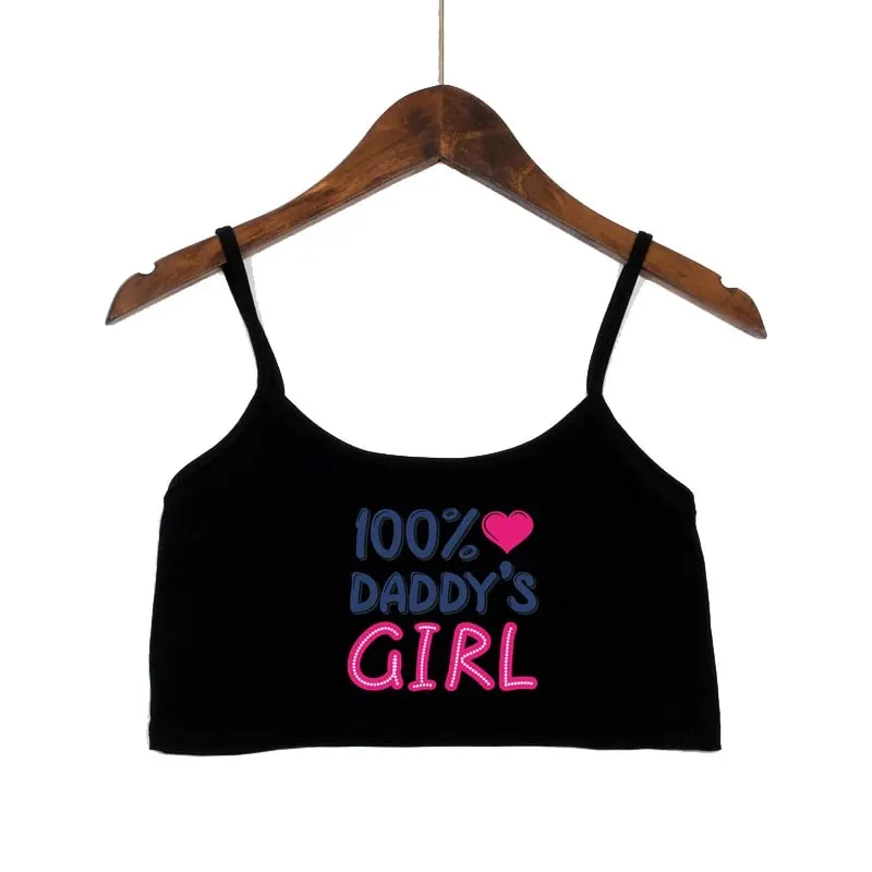 Pink Letters Print Summer Women's Crop Top Sexy Elastic Cotton Camis Sleeveless Short Tank Top Bar Tops Women