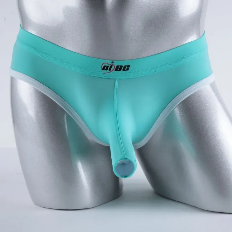 Men's Erotic Briefs Elephant Nose Open Sheath Bikini Gay Sexy Thin Ice Silk Penis Bulge Separate Elastic Quick Dry Sports Tangas