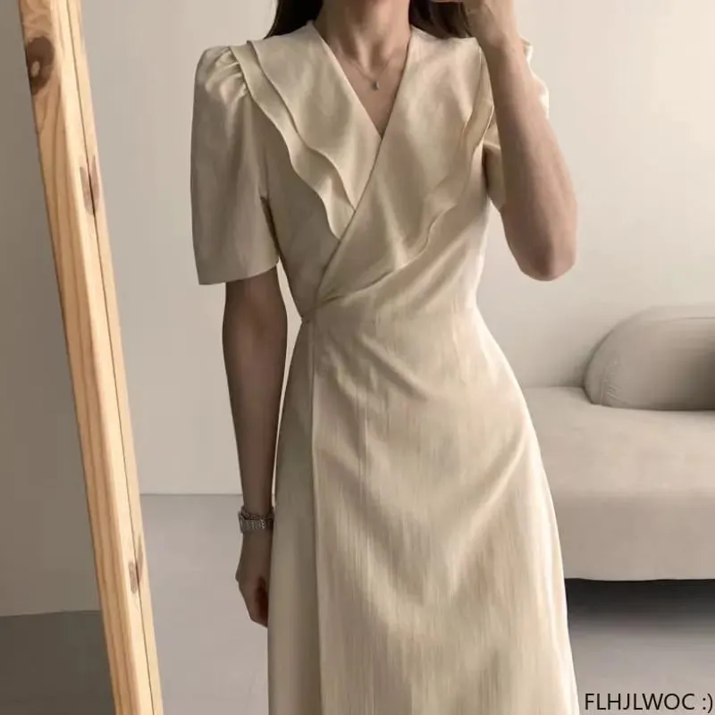 South Korea Chic Midi Dress Women Summer Japan Style Retro Vintage Design Ruffles Pink One-Piece Lace-Up Dress FLHJLWOC Vestidos — image 3