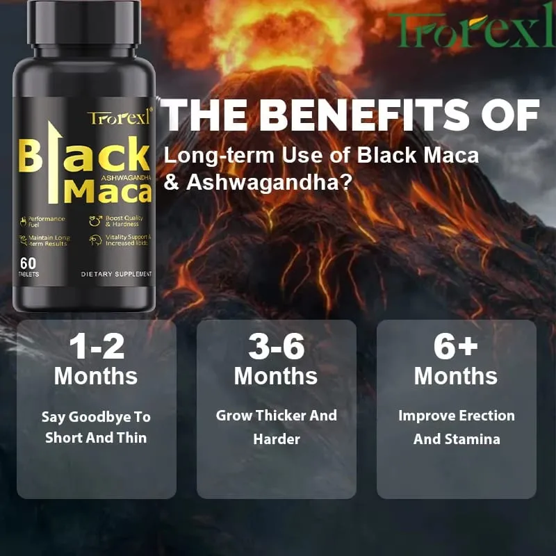 Organic Black Maca Pills 60 Tablets Men Enhancing Supplement Improve Size Endurance Promotes Healthy Energy
