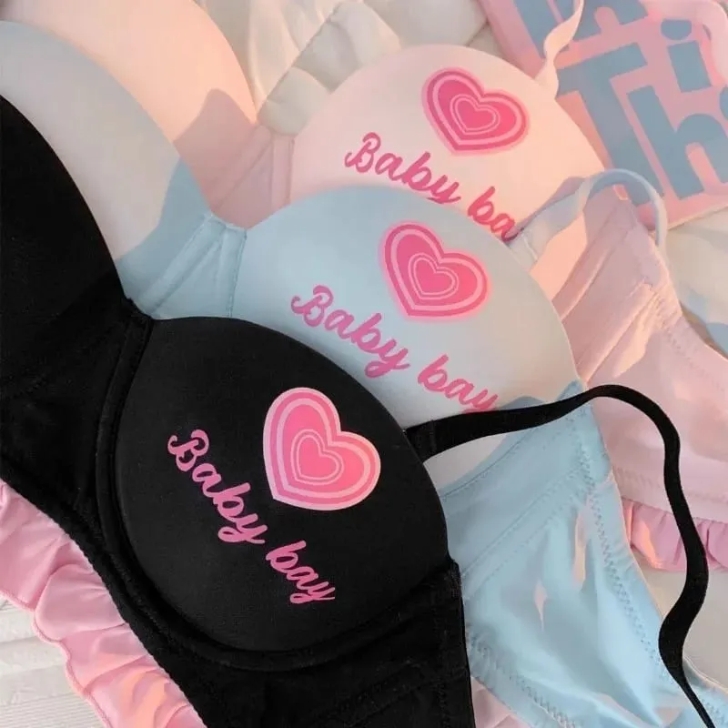 Lolita Inspired Lingerie Set for Small Chest Wireless Push Up Bralette to Enhance Curves Sweet Barbie Style Bra & Tushy Panty