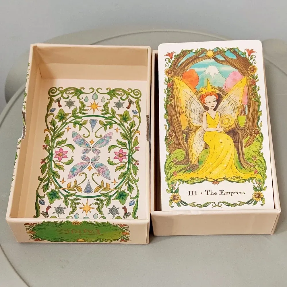 Fairies Tarot Deck in Rigid Box 12*7cm 78 Pcs Whimsical Fairy Themed Tarot Cards for Beginners Double-embossed Cardstock
