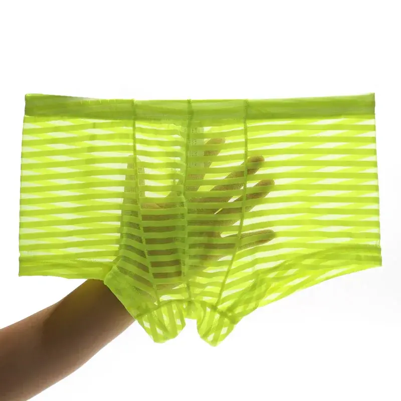 Transparent Underwear Sexy Men Ice Silk Striped Boxer Trunk Breathable Underpants U Convex Pouch Panties Man Boxer Briefs Short