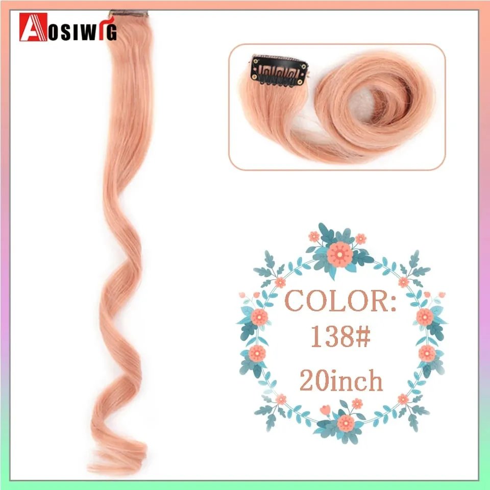 22" Synthetic Long Straight Rainbow Highlight Colored Hair Extensions Clip In One Piece Ombre Pink Purple Green Yellow For Wome