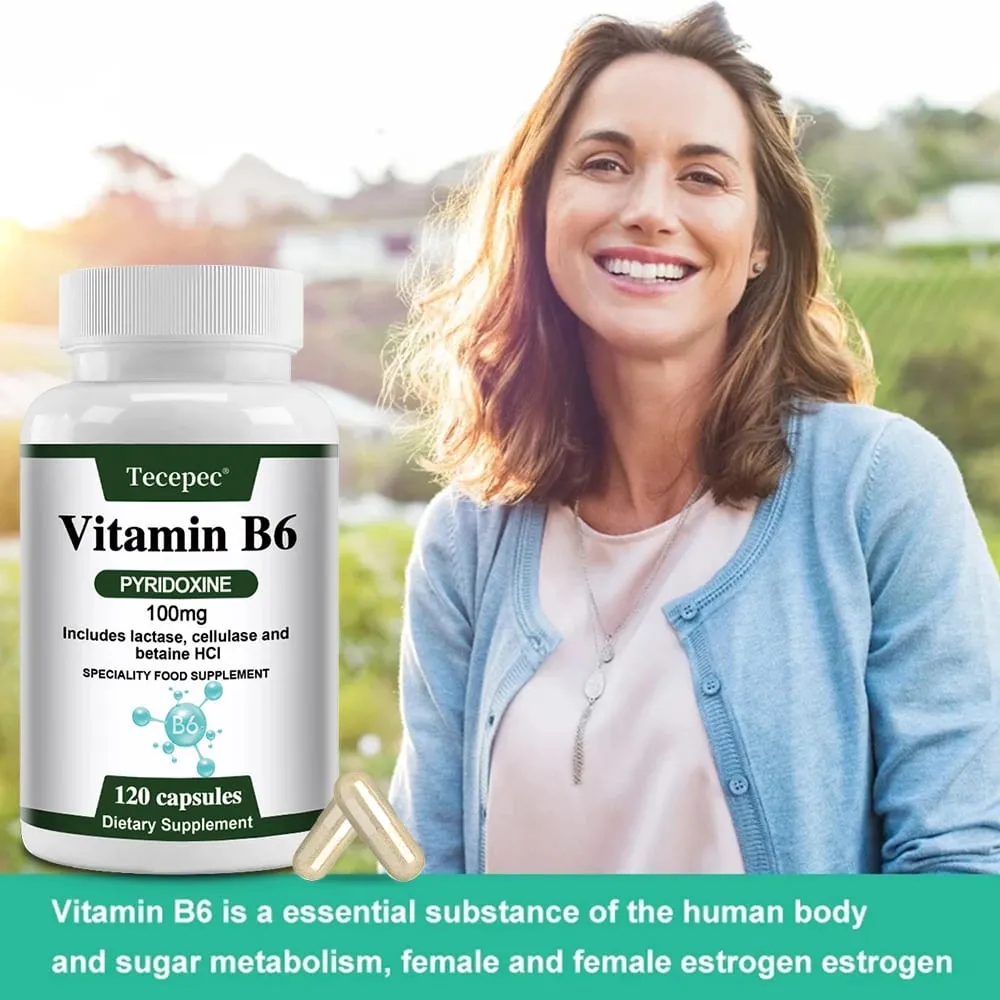 Vitamin B6 Capsules - Brain Function & Memory Concentration Cardiovascular Skin Hair Immune Non-GMO Dietary Supplement — image 2