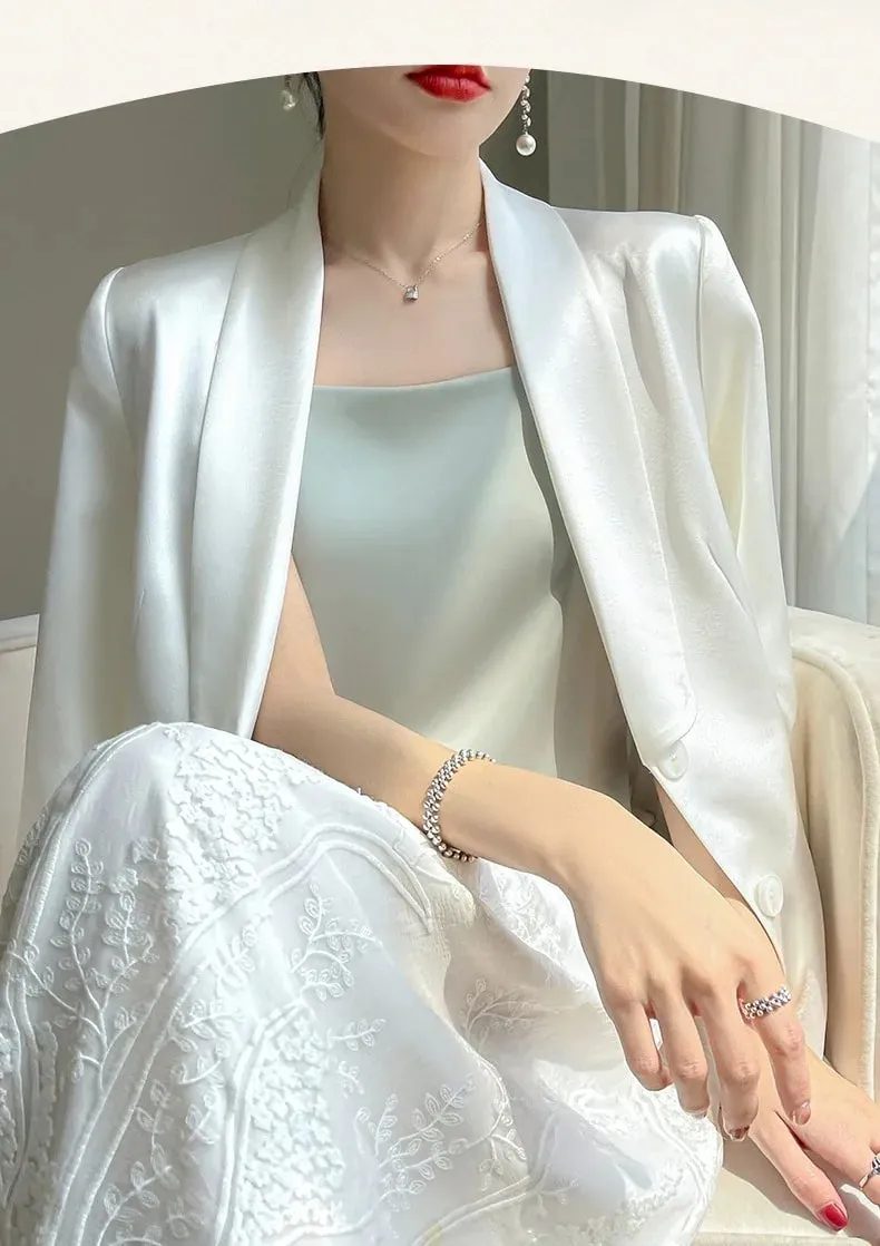 Silk Satin One-Shoulder Sexy Strap Vest Women's Sleeveless Suit Inner Wear Base Shirt Backless Commute Style Pure Color Summer