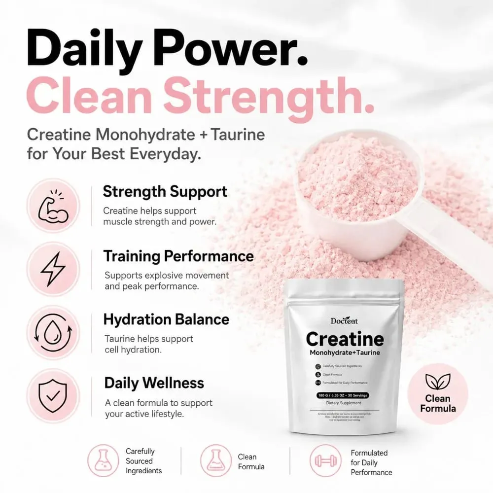 Creatine Monohydrate Taurine Powder 180g 30 Servings Muscle Strength Endurance Performance Workout Fitness Training Supplement