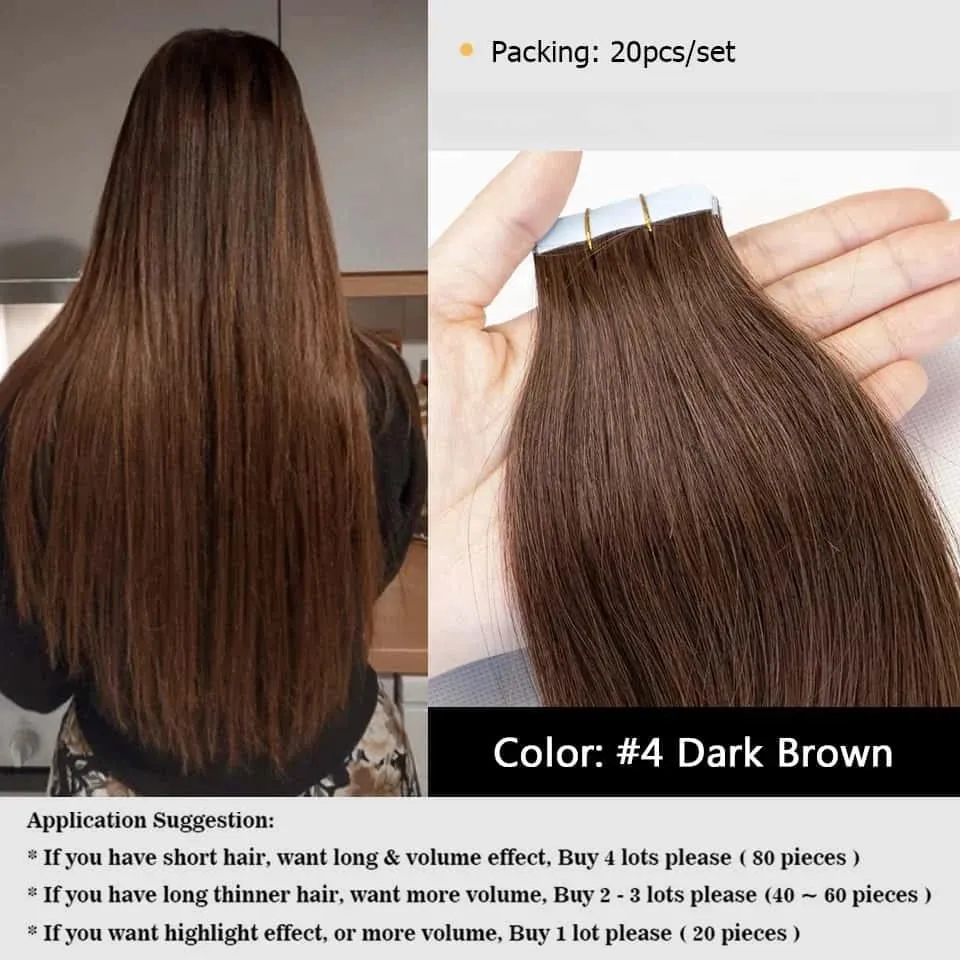 20PCS 12-22inches 30g/pack Tape in Hair Extensions Human Hair Seamless Tape Hair Extensions Skin Weft PU Tape On Hair