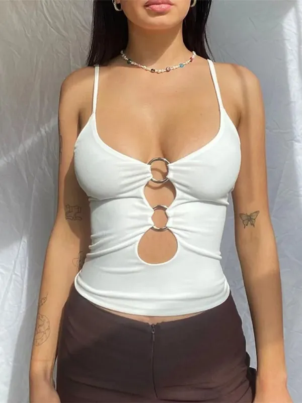 Solid Casual Sleeveless Cami Top Women Backless Hollow Out Sexy Crop Tops Tees Fashion Fitness Camisole 2024
