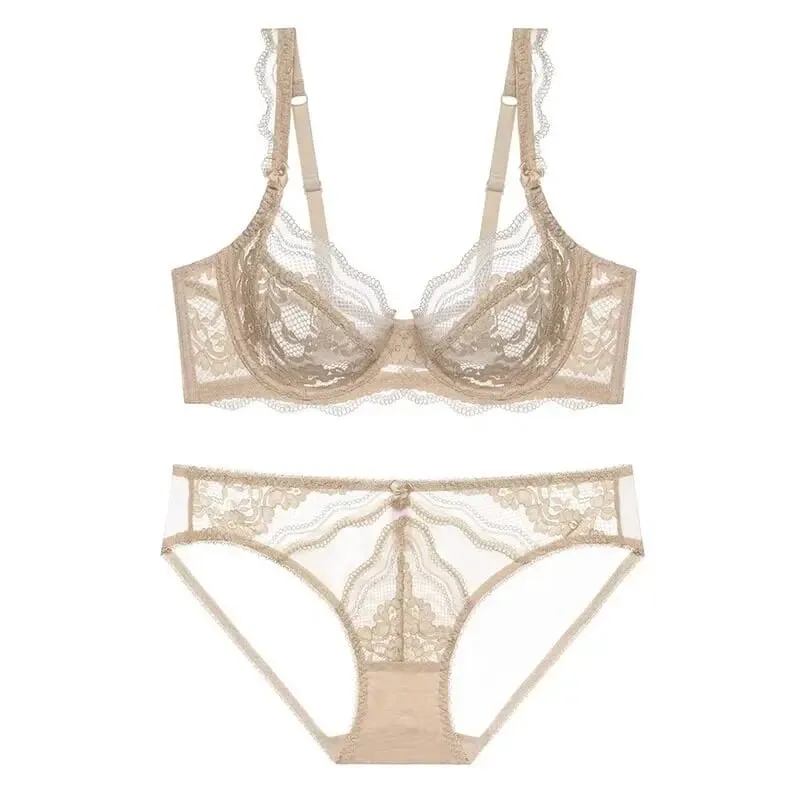 New Arrival Women Ultra Thin Victorian Lace Push Up Set Soft Underwire Gather Lift Unpadded Comfort Breathable Lingerie Set