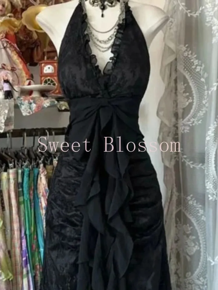 Robe française rétro Slim à col Slash pour femmes, tenue élégante, gothique, Vintage, noire, robes de soirée, Chic de rue, vêtements moulants, nouvelle collection 2025