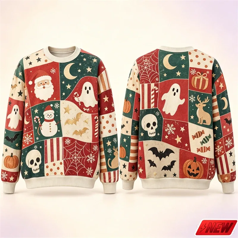 Halloween Splicing Patterns Sweatshirt Herr 3D Print Pumpa Cat Långärmad Pullover Hoodie Quick Dry Holiday Costume Top Unisex