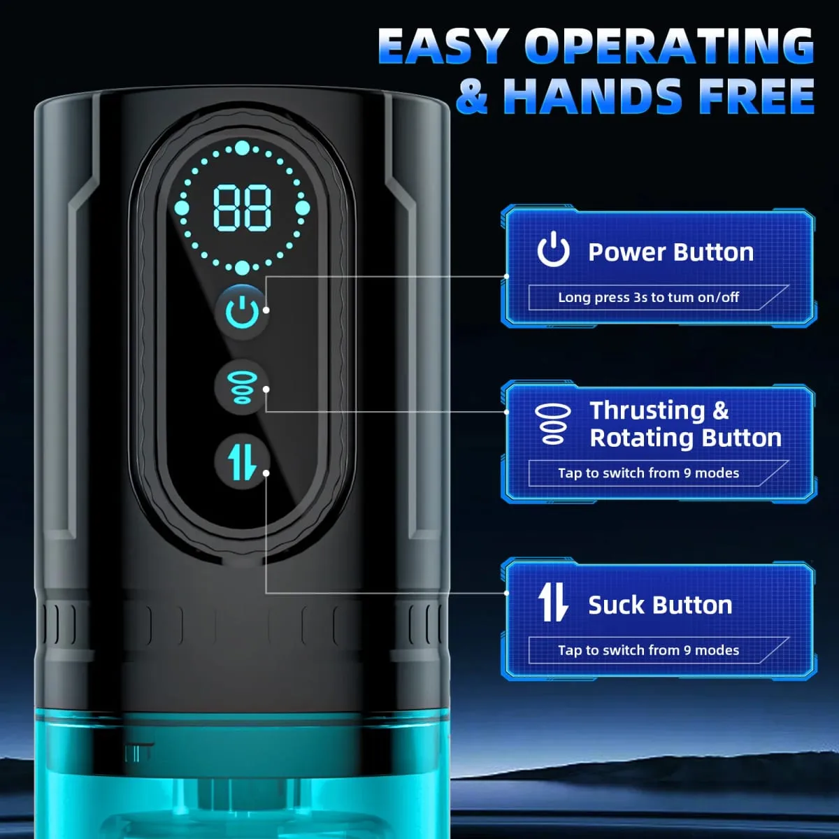 Automatic Male Penis Pump with 9 Sucking Thrusting Rotating Modes 3D Realistic Adult Men Sex Toy Machine Blowjob Stroker
