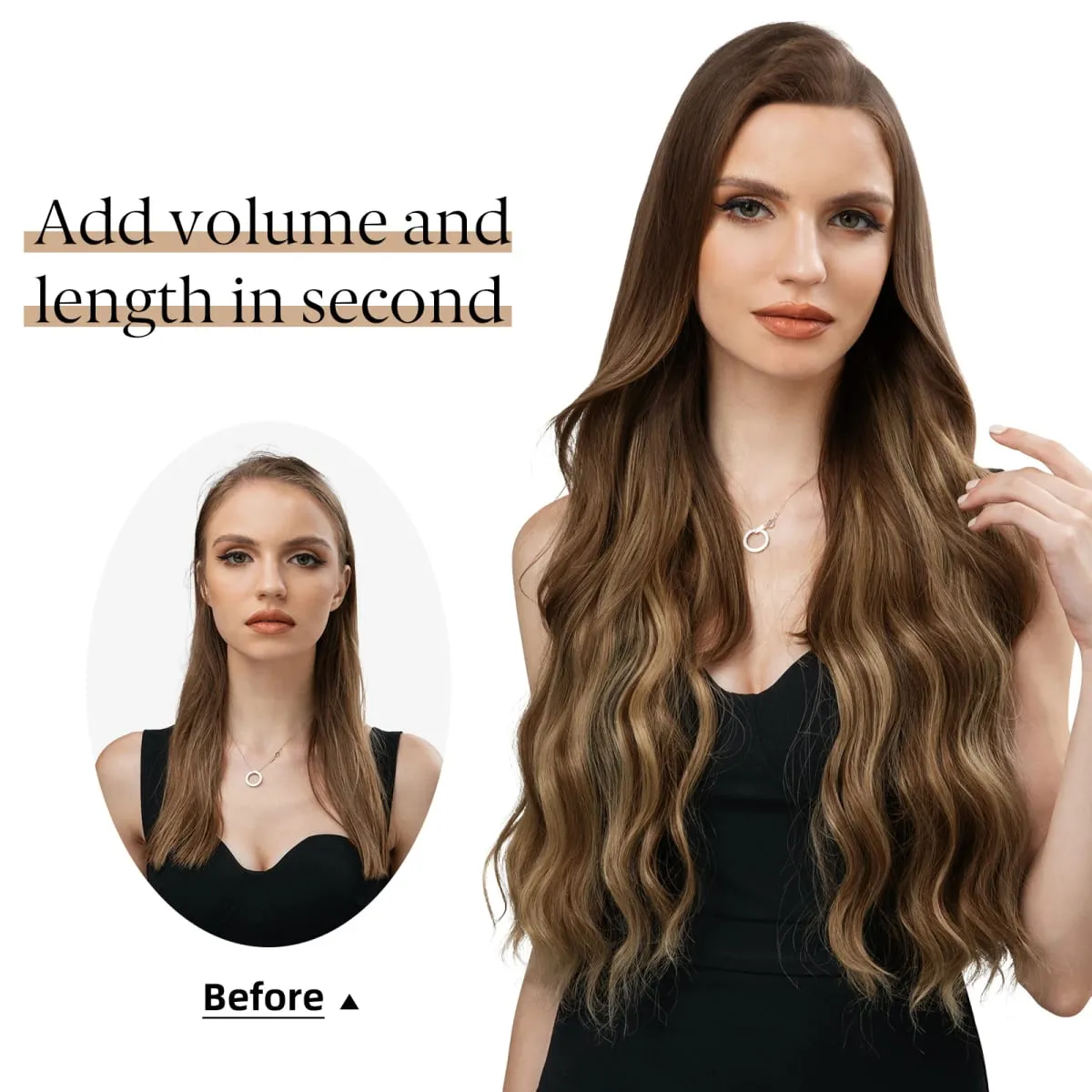 Synthetic Wave Invisible Wire With Clips Hair Extensions Fish Line Natural Blonde Clip In Hairpiece Fake Hair Piece