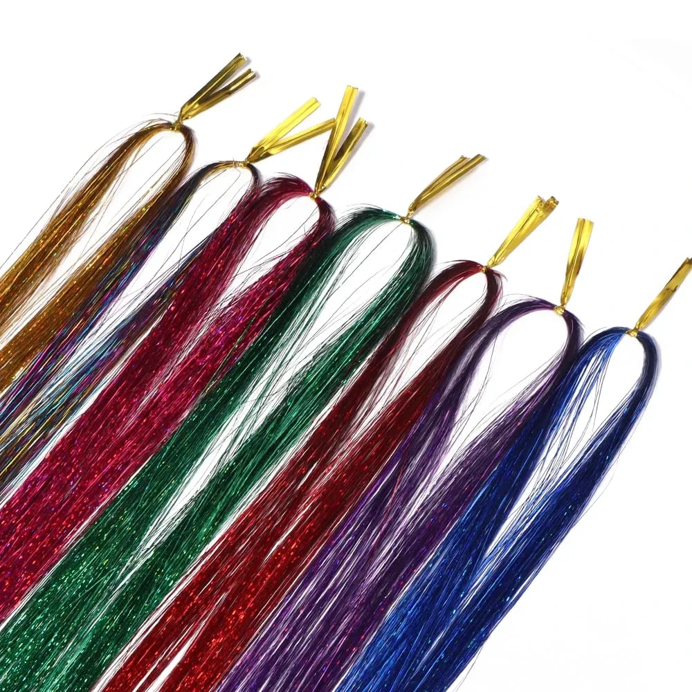 3pcs/pack 120cm Multicolor PET LLaser Hair Tinsel Strands Metallic Hair Extensions for DIY Party Cosplay Hair Decor Accessories