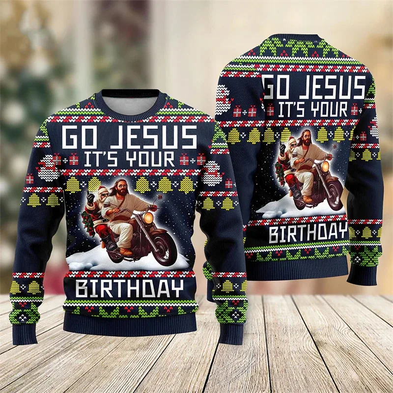 Fashion Santa Claus Graphic Ugly Christmas Sweatshirt For Men Casual Autumn Winter 3D Printed Sweater Loose Breathable Pullovers
