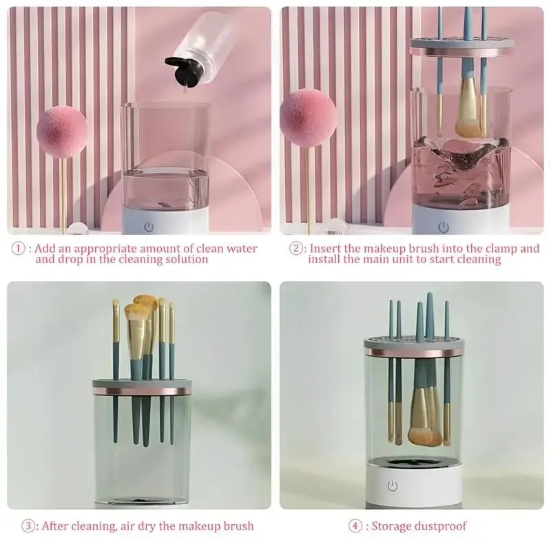 Elektrický čistič štětců na make-up Super rychlý ruční čistič štětců na make-up pro všechny štětce na make-up Deep Clean