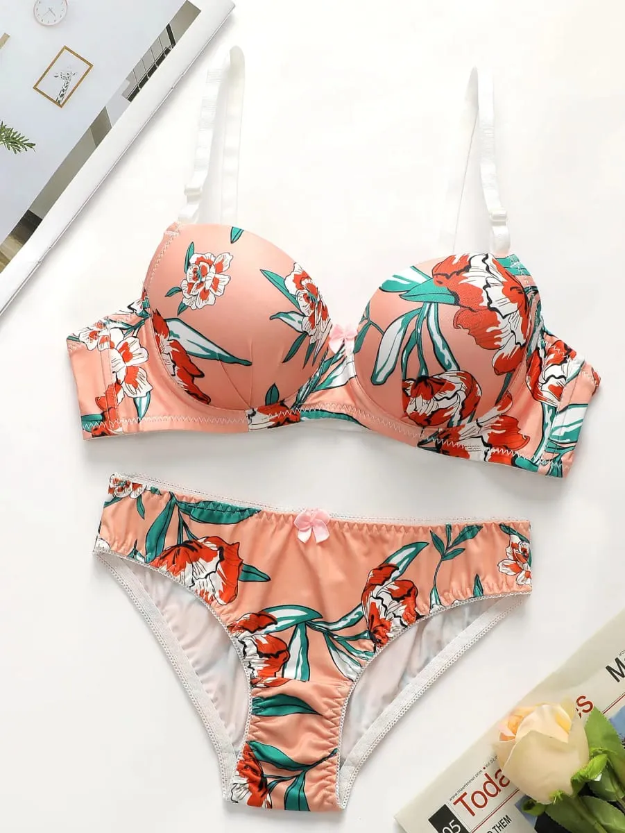 party print 2-piece braissere fashionable Island vacation pull up women's Lingerie bra with steel support sexy underwear A2138