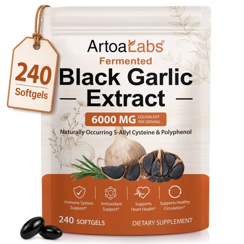 Fermented Black Garlic Extract Softgels 6000mg Equivalent Supplement for Daily Wellness Antioxidant Immune Support 240 Softgels