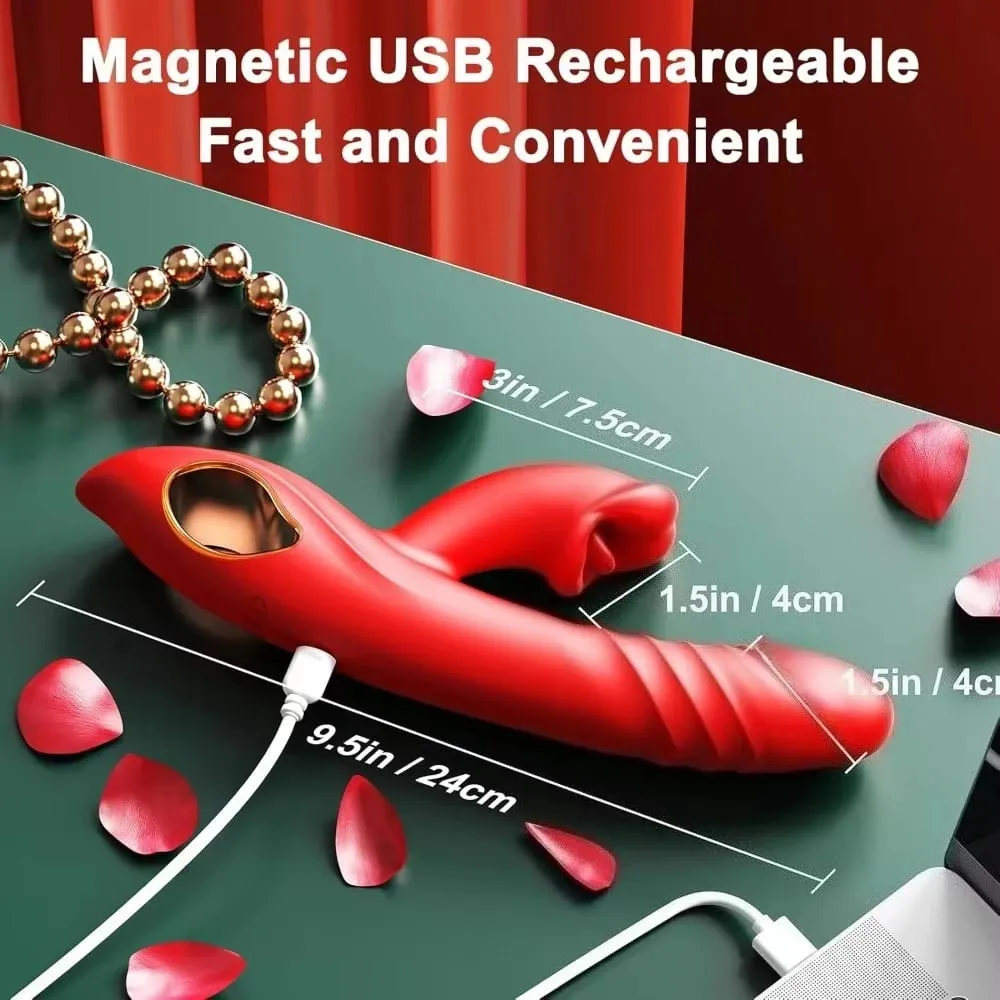 2in1 Menyusun Vibrator G Spot Faraj Jilat Dildo untuk Wanita Arnab Lidah Mainan Seks Perangsang Kelentit Palam Dubur Bekalan Dewasa