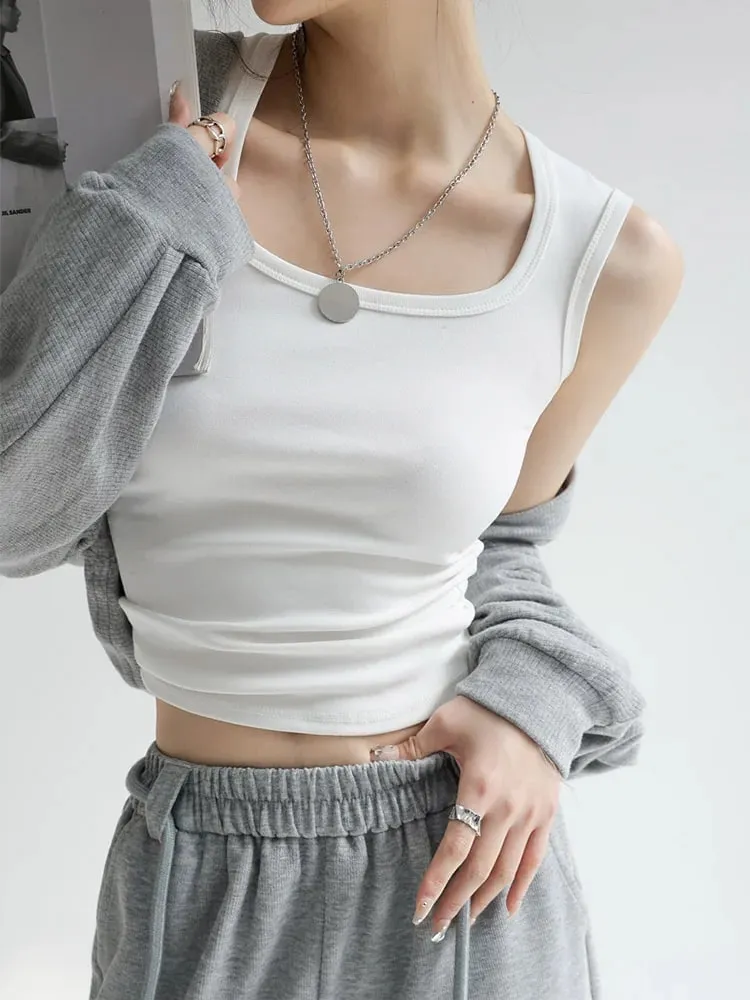 Women Solid U Neck Ribbed Tank Top Camisole Women Summer Basic Elastic Tank Top U Neck Solid Tank Top — image 4