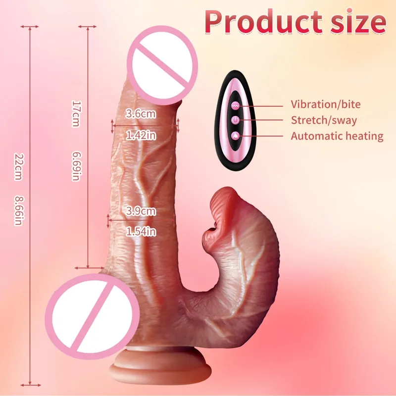 Realistik Dildo Vibrator Teleskopik Kawalan Jauh Wanita Pelancap Faraj Palam Dubur Zakar Dipanaskan Bergetar Mainan Seks untuk Wanita