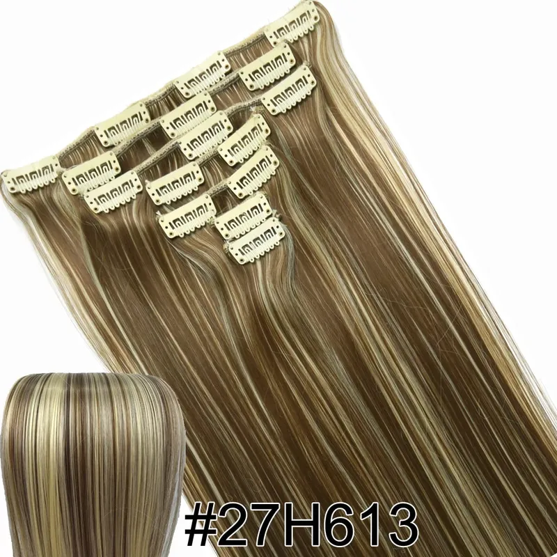 Synthetic Hair Fiber Heat Resistant130gr Straight clip in Hair Extensions 7006