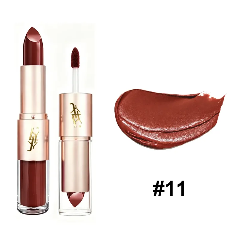 2 IN 1 Dual-End Lipstick & Liquid Lip Gloss High Shine Glossy Lip Color Long Lasting Waterproof Bold Lip Makeup