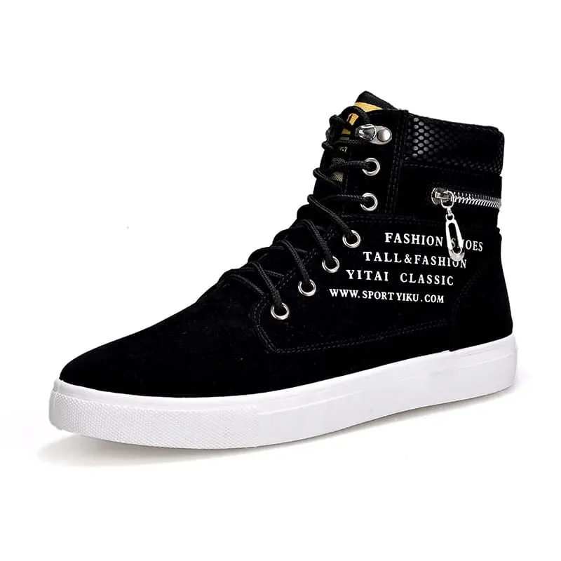 Black Vulcanized Sneakers Men's Flat Comfortable Shoes Lace up Zapatillas Hombre Autumn Spring High Top Sneakers Plus Size 38-48