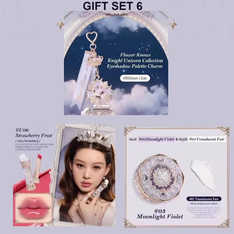 Flowerknows Knight Unicorn Collection Makeup Set Eye Shadow Palette Long Lasting Lipstick Blusher Setting Powder Matte Lipliner