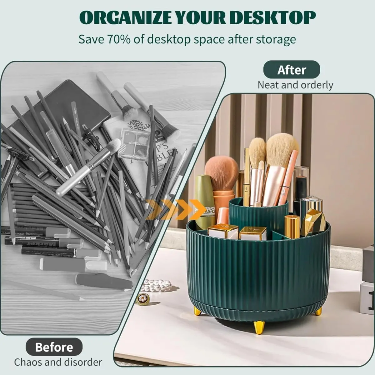 5 Slot 360° Rotating Makeup Brushes Holder Organizer Multi-Functional Desk Storage Cosmetics Storage for Vanity Desktop Bathroom — image 2