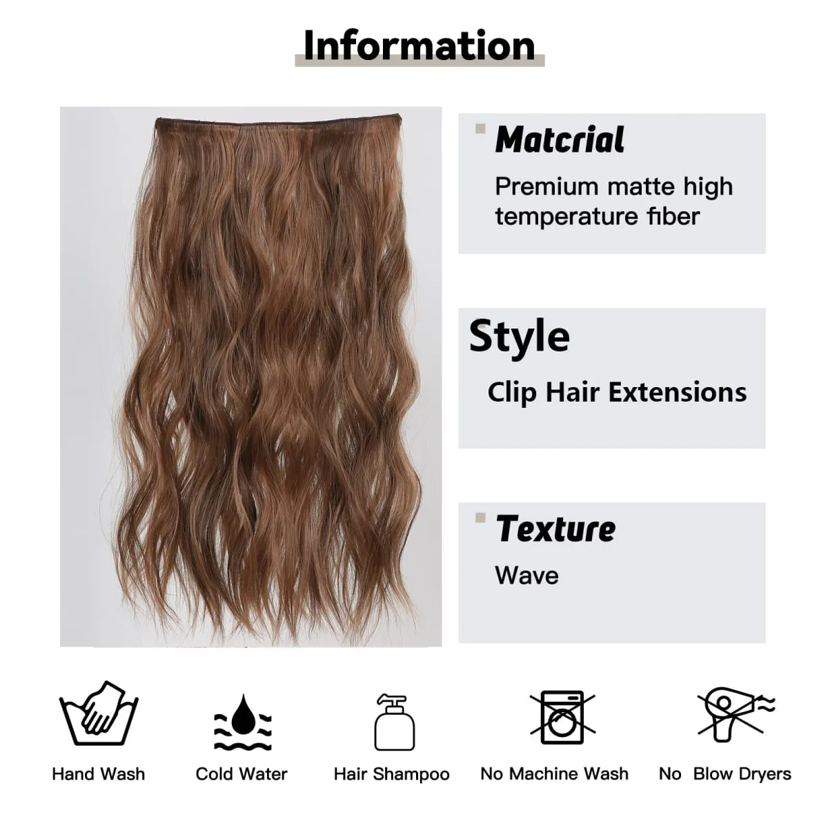 Invisible Wire Hair Extensions with Transparent Adjustable Size 2 Clips Long Wavy One Piece Hairpiece Golden Brown for Women