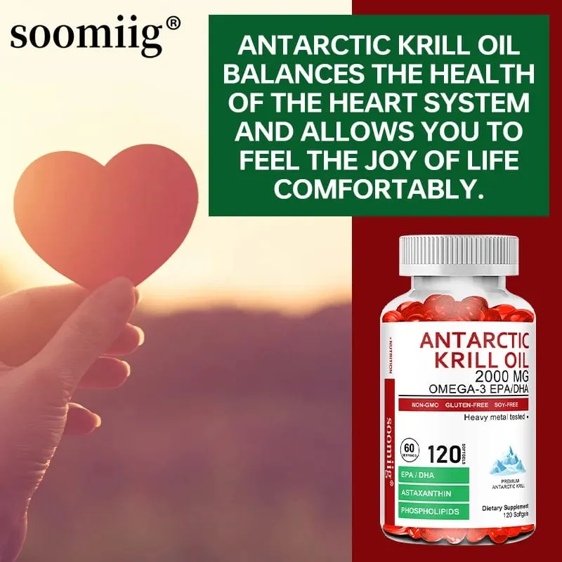 Antarctic Krill Oil 0000 mg + Astaxanthin Contains Omega-3 EPA DHA Supports Heart Brain Health Balances Blood Sugar