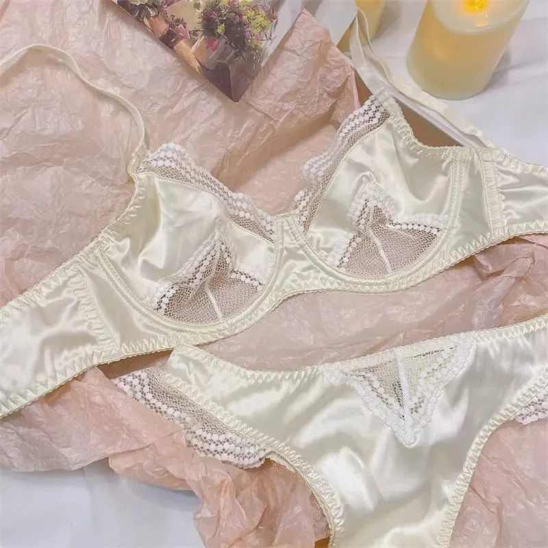 Ladies Satin Lace Underwire Bra 32-38AB Ultra Thin Minimizer Bra Side Support Anti Sag Gather Breast French Lingerie — image 9