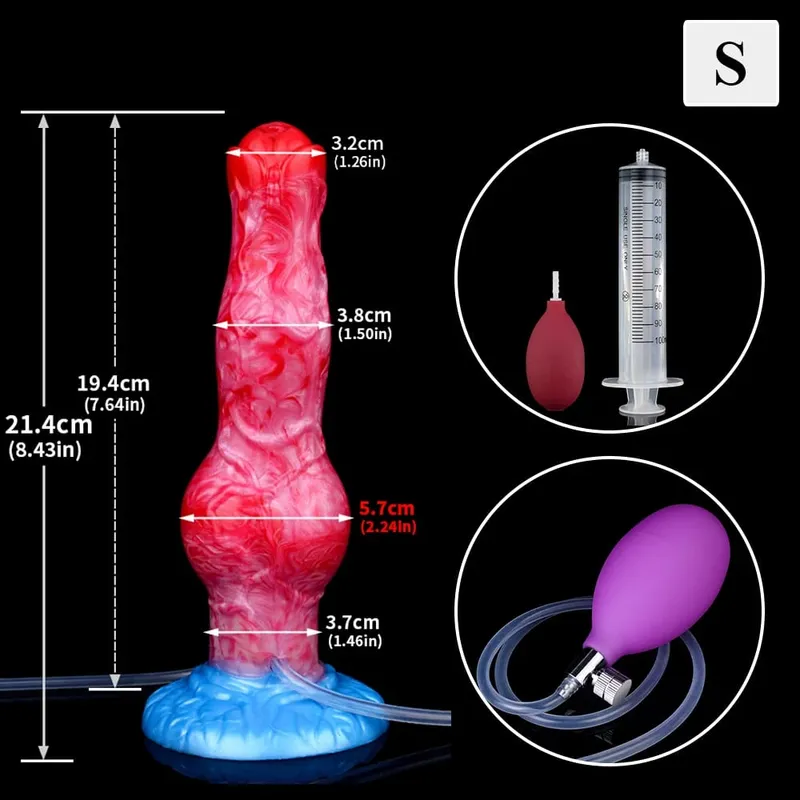Ejaculation Anal Plug Dog/Wolf Dildo Inflatable Big Knot Penis with Squirting Function Strong Sucker Sex Toy for Women Men