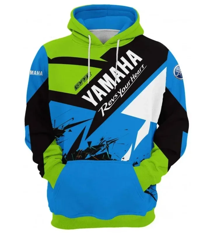 Yamaha men's 3D printed motorcycle hooded pullover shirt suitable for street wear and motorcycle riding