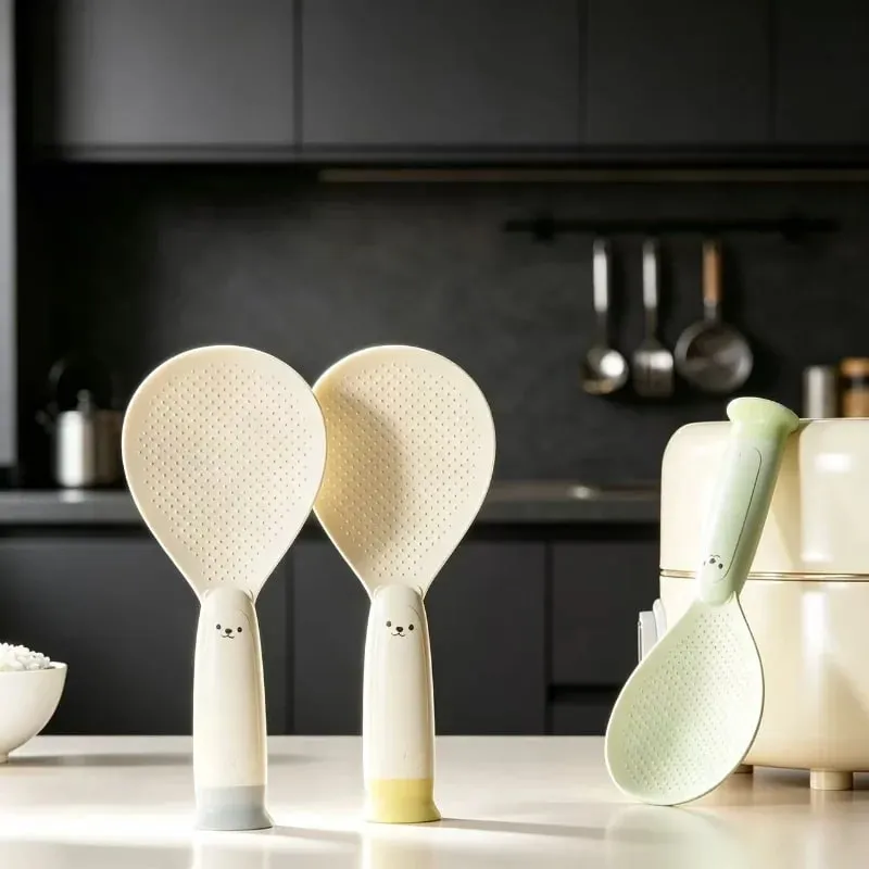 1 Piece Suction Cup Standing Rice Spoon Non‑Stick Heat‑Resistant Self‑Stand Rice Paddle for Rice Cooker Serving Cooking