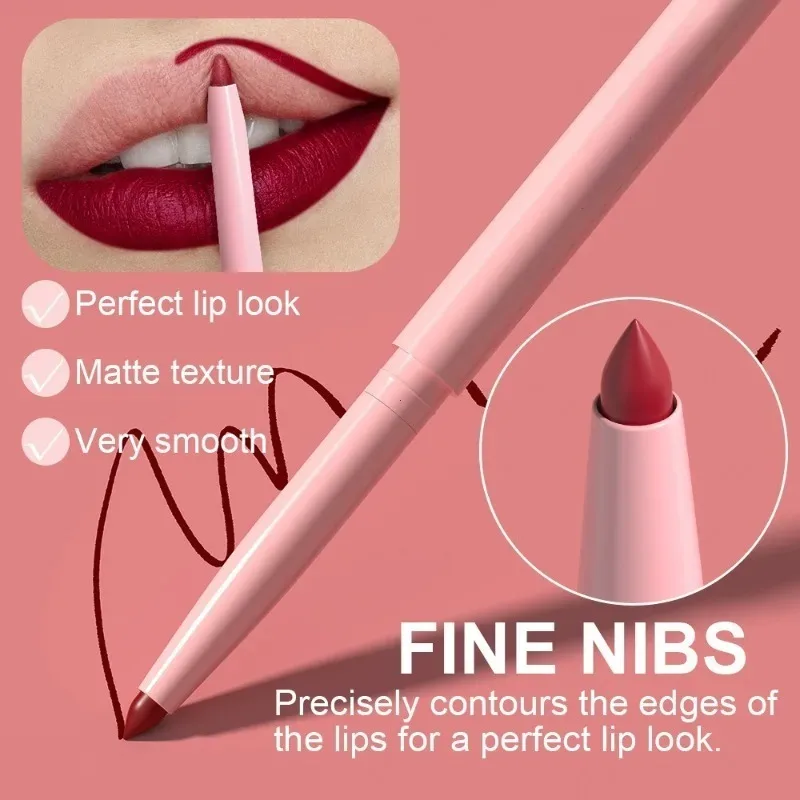 6pcs Lip Liner Pen Set Long-Lasting Waterproof Sweatproof Easy Coloring Non-fading Color Rendering Lip Gloss Set Beauty Makeup
