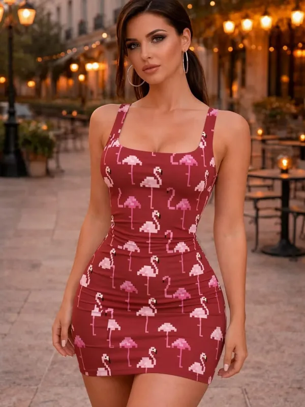 Women Square Neck Fitted Mini Dress Sleeveless Slim Fit Shopping Street Date Casual Elegant Outfit for Beach Lounge Street Fit