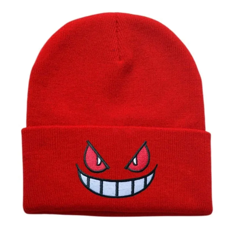 Pokemon Gengar Cartoon Embroidered Beanies Knitted Skullies Autumn Winter Warm Wool Hat Gengar Women Men Beanies