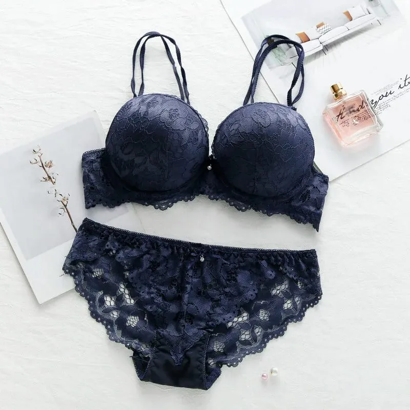 Women Lace Bras Set Low Waist Panties Underwire Top Big Size Bra Sexy Lingerie Set Female Comfortable Girls Underwear Sets Top — image 7