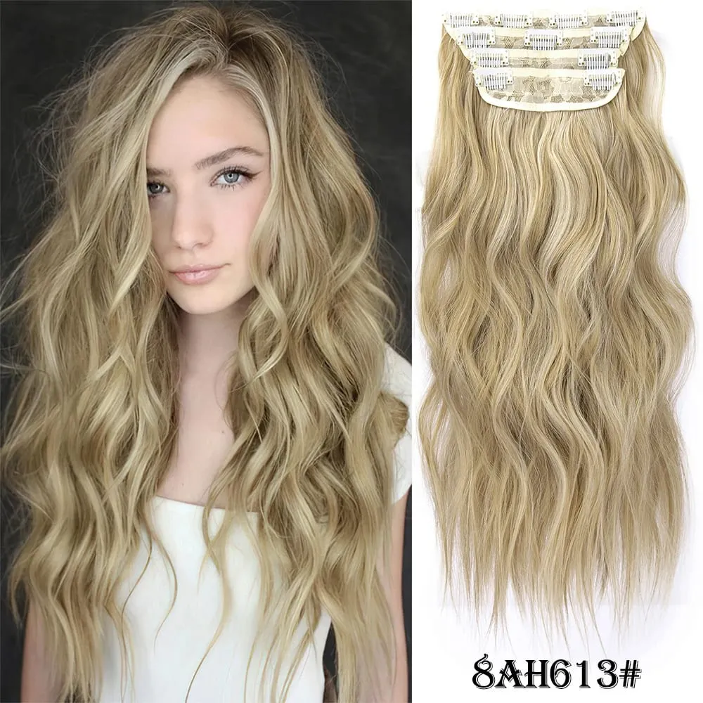 Leeons Wavy Clip In Hair Extensions 4 PCS Natural Soft Long Wavy Hairpieces Thick Double Weft Clip In Hair Extensions For Woman