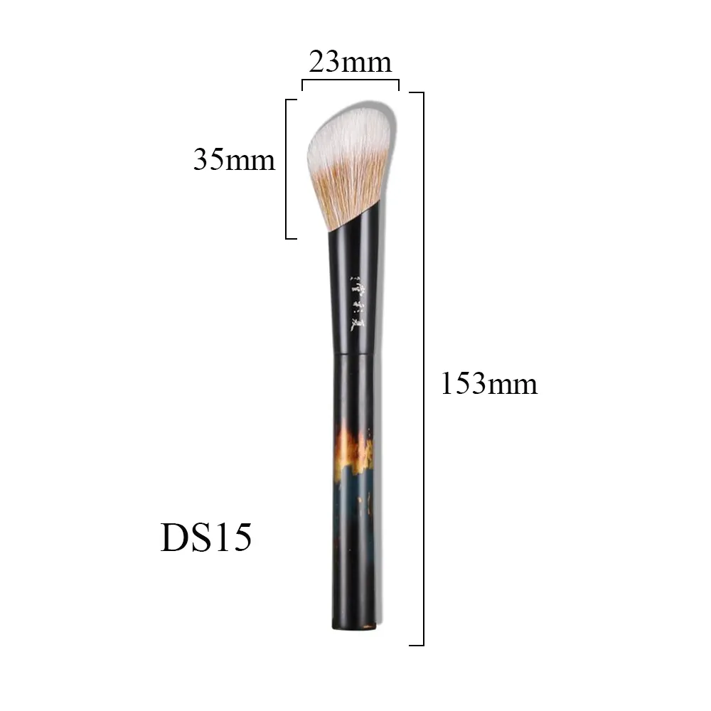 DS15 Professional Handmade Make Up Brush Angled Round Stippling Blush Brush Soft Goat Hair Raw Lacquer Handle Makeup Brushes