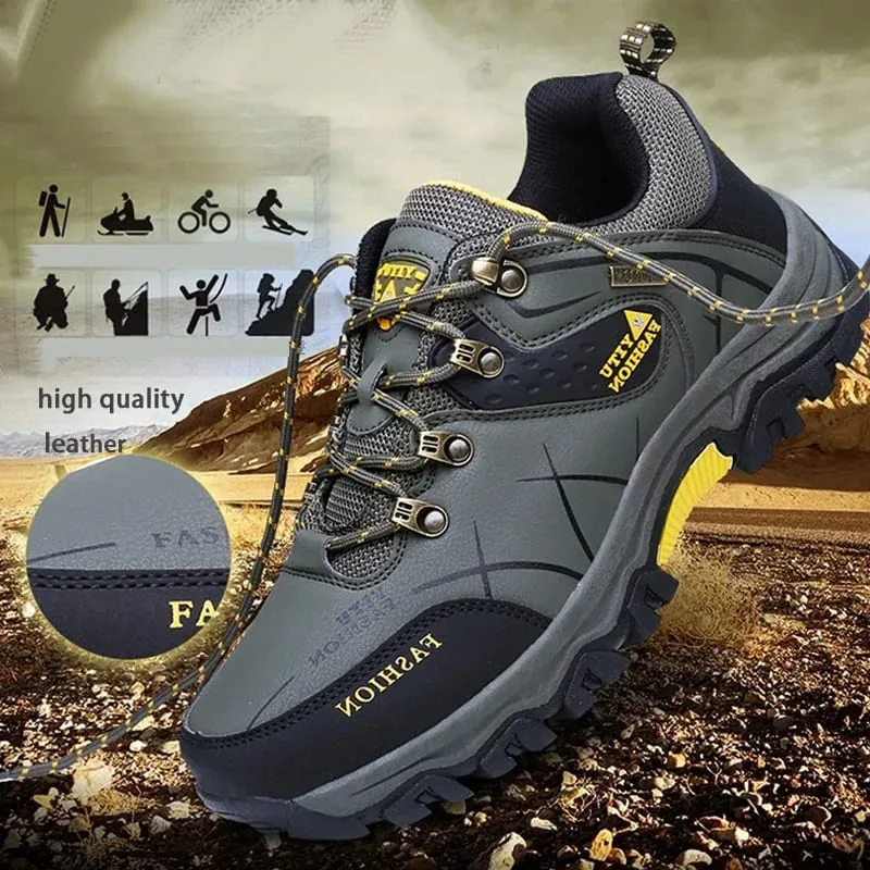 New men's sports hiking shoes 2024 men's anti slip training shoes leather outdoor men's oversized autumn hiking Jogging shoes