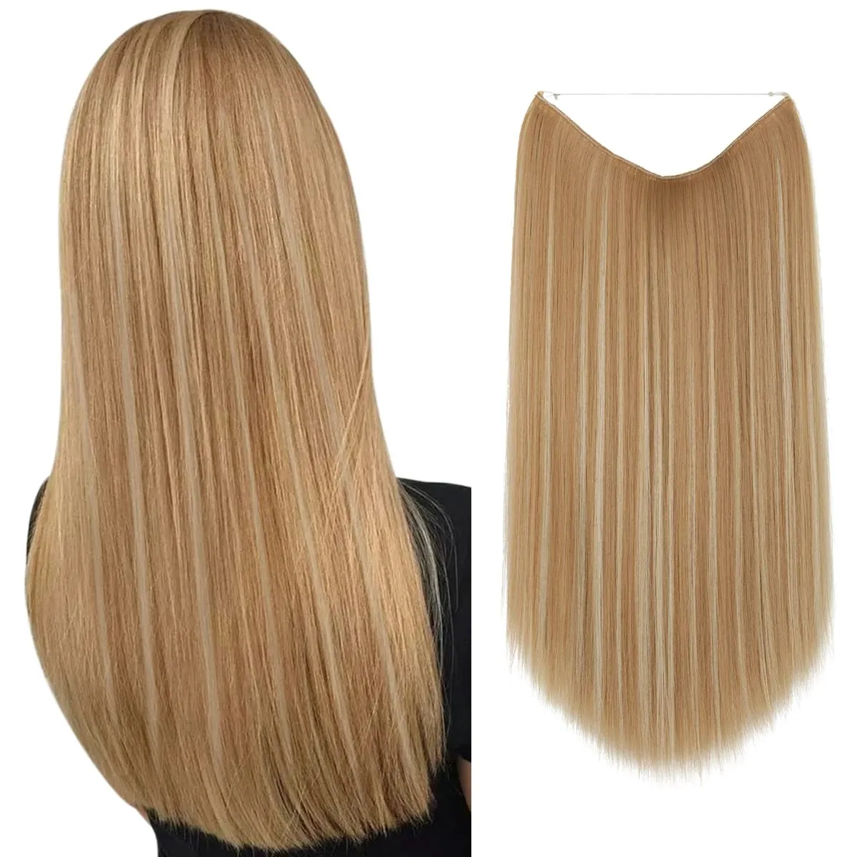 Premium Heat Resistant Synthetic Invisible Wire Hair Extensions With Clips Hairpieces Long Natural Straight Fake Hair For Woman