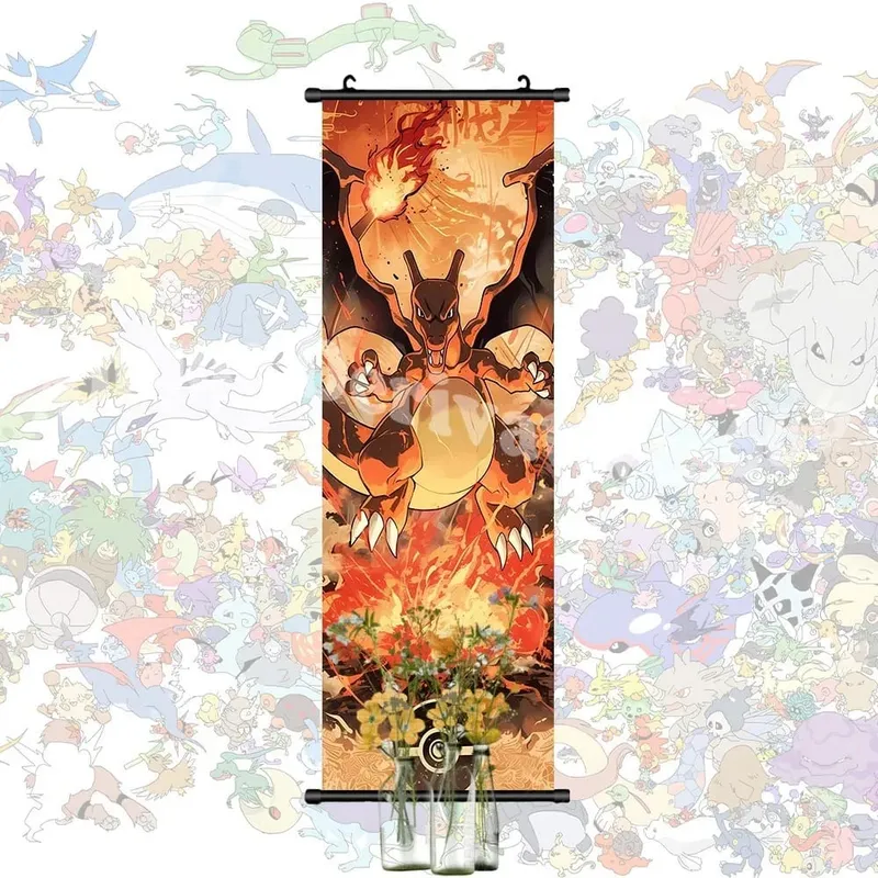 Printed Poster Anime Wall Artwork Gengar Pictures Charizard Painting Canvas Pikachu Hanging Scrolls Home Room Decor