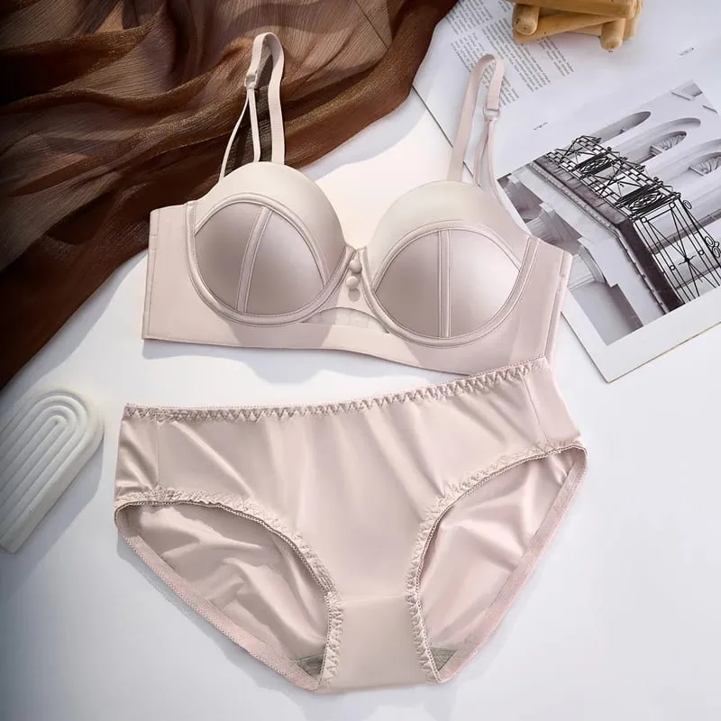 AA Cup Strapless Bra Set Fixed Half Cup Built-in Lift Lingerie Push Up Convertible Underwear Push Up Convertible Underwear