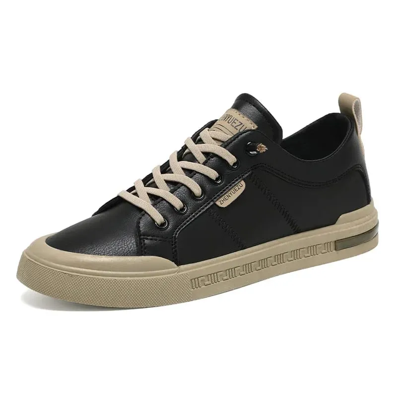 High Quality Men's Low-Top Leather Sneakers Soft Durable White Casual Shoes Trendy Skate-Inspired Footwear for Streetwear Daily