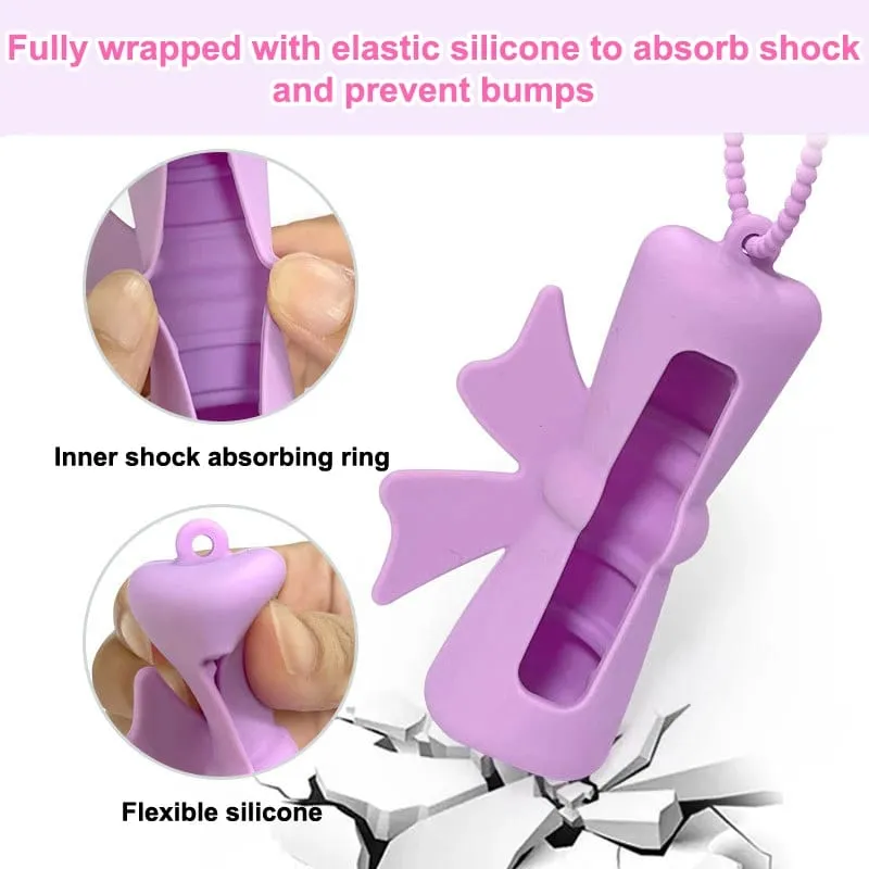 New Bow Candy Peanut Shape Silicone Lipstick Cover Keychains Solid Color Lipstick Storage Bag Light Weight Lip Balm Holder