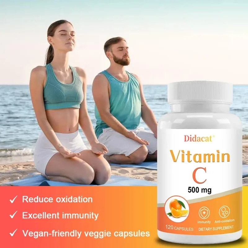 Vitamin C 500 mg 120 Capsules - High Absorption Antioxidant Supplement Immune System and Collagen Supplement Non-GMO